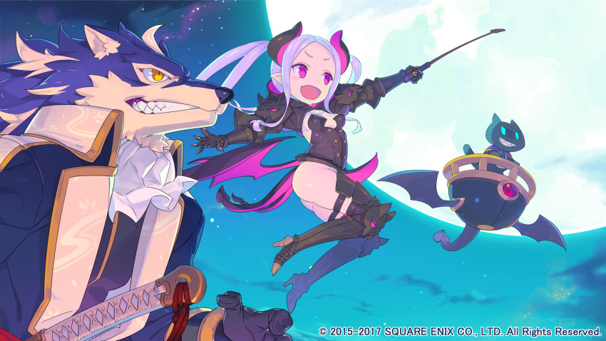 1boy, 1girl, :d, absurdres, arm_up, armor, armored_boots, blood_valhound