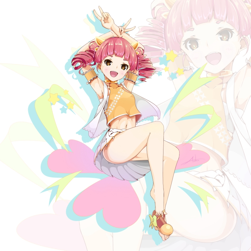 1girl, :d, anho, armpits, ass, bangs, barefoot, blunt_bangs