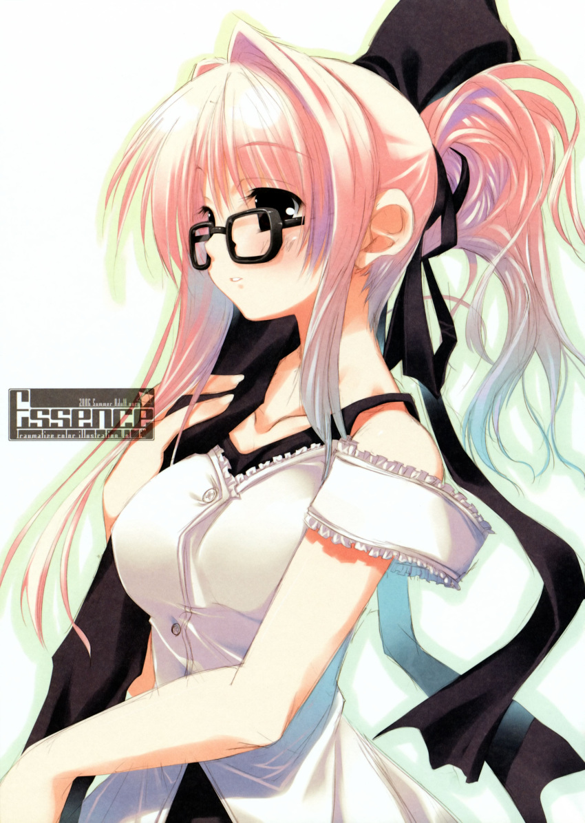 black_eyes, glasses, highres, kagome_(artist), kagome_(traumatize), long_hair, pink_hair, ponytail