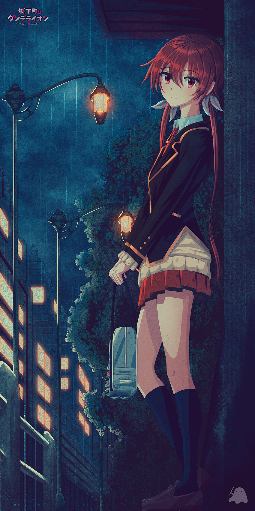 black_legwear, blush, closed_mouth, critter100, eyebrows_visible_through_hair, hair_ribbon, highres, joukamachi_no_dandelion