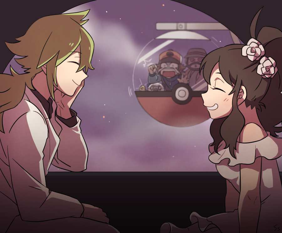 1girl, 3boys, alternate_costume, blush, brown_hair, couple, crying, ferris_wheel