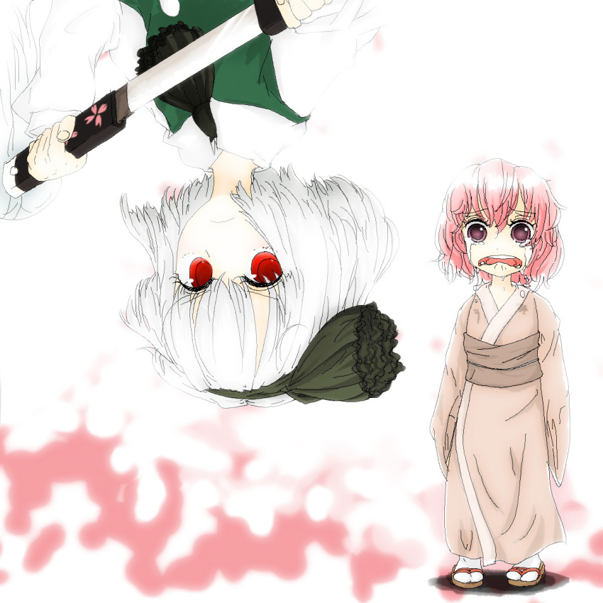 child, hairband, highres, japanese_clothes, katana, konpaku_youmu, pink_eyes, pink_hair