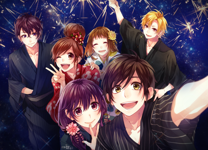 ;d, aida_miou, album_cover, blonde_hair, blush, brown_hair, closed_eyes, closed_mouth