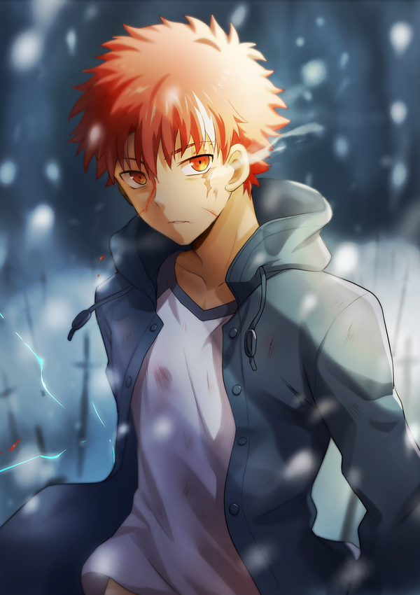 1boy, blurry, blurry_background, collarbone, commentary_request, emiya_shirou, emiya_shirou_(prisma_illya), fate/kaleid_liner_prisma_illya