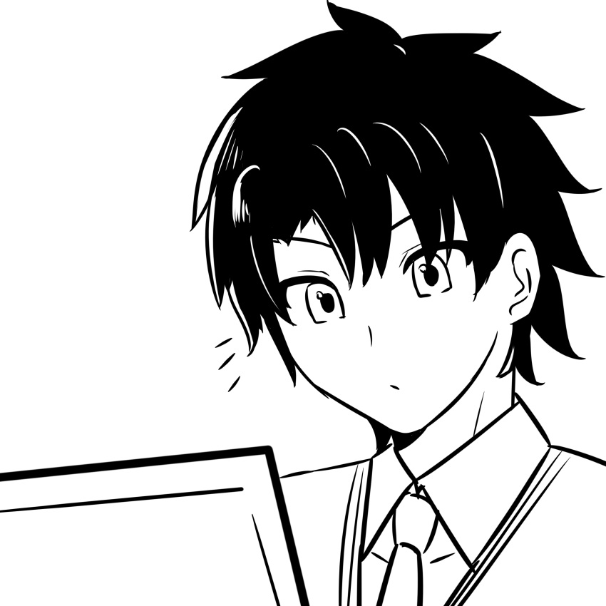 /\/\/\, 1boy, absurdres, close-up, computer, fate/grand_order, fate_(series), fujimaru_ritsuka_(male)