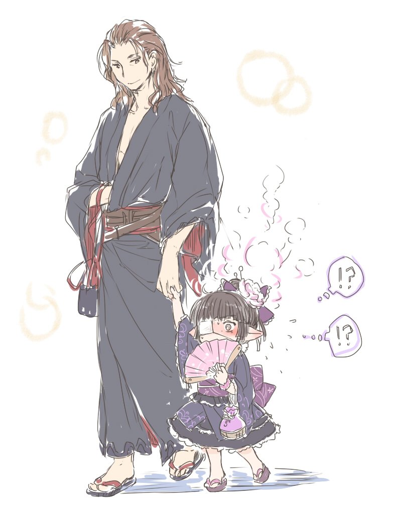 granblue_fantasy, hand_holding, harbin, height_difference, hoshikuzushi, japanese_clothes, kimono, lunaru_(granblue_fantasy)
