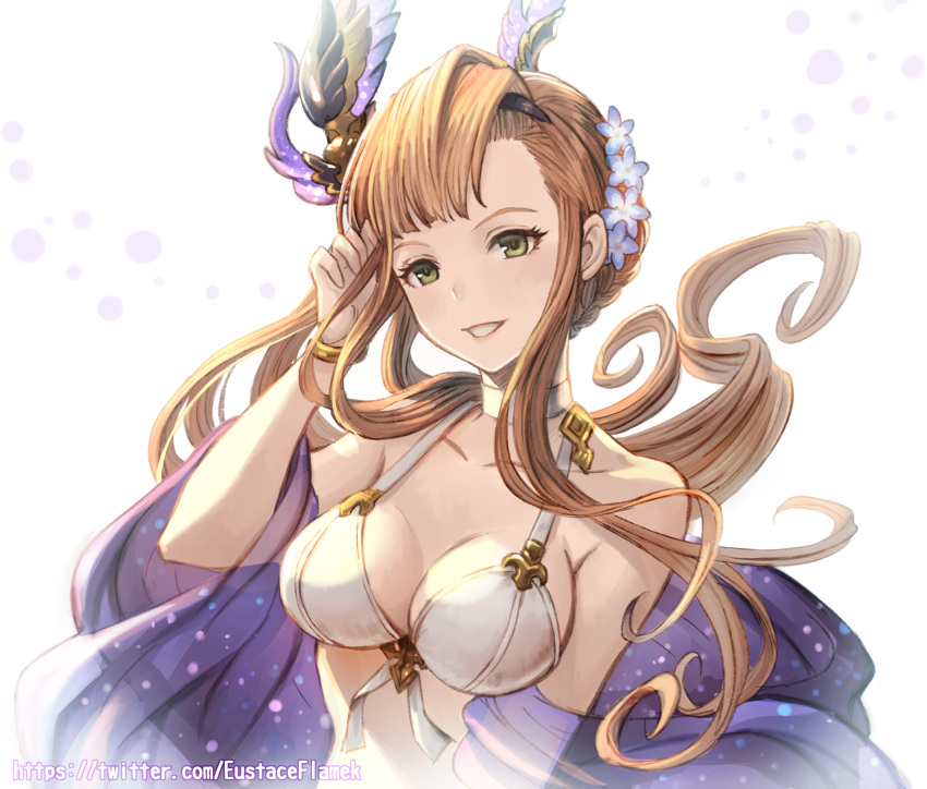 1girl, asymmetrical_bangs, bangs, braid, breasts, brown_hair, collarbone, commentary_request