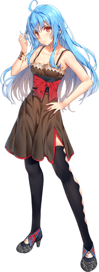 1girl, ahoge, bare_shoulders, black_legwear, blue_hair, breasts, cleavage, dress