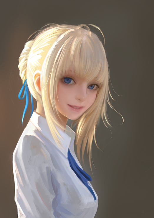 1girl, bangs, blonde_hair, blue_eyes, blue_ribbon, braid, fufu, hair_ribbon