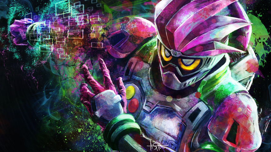 1boy, armor, artist_name, ashita_(llasitall), breastplate, helmet, kamen_rider, kamen_rider_ex-aid