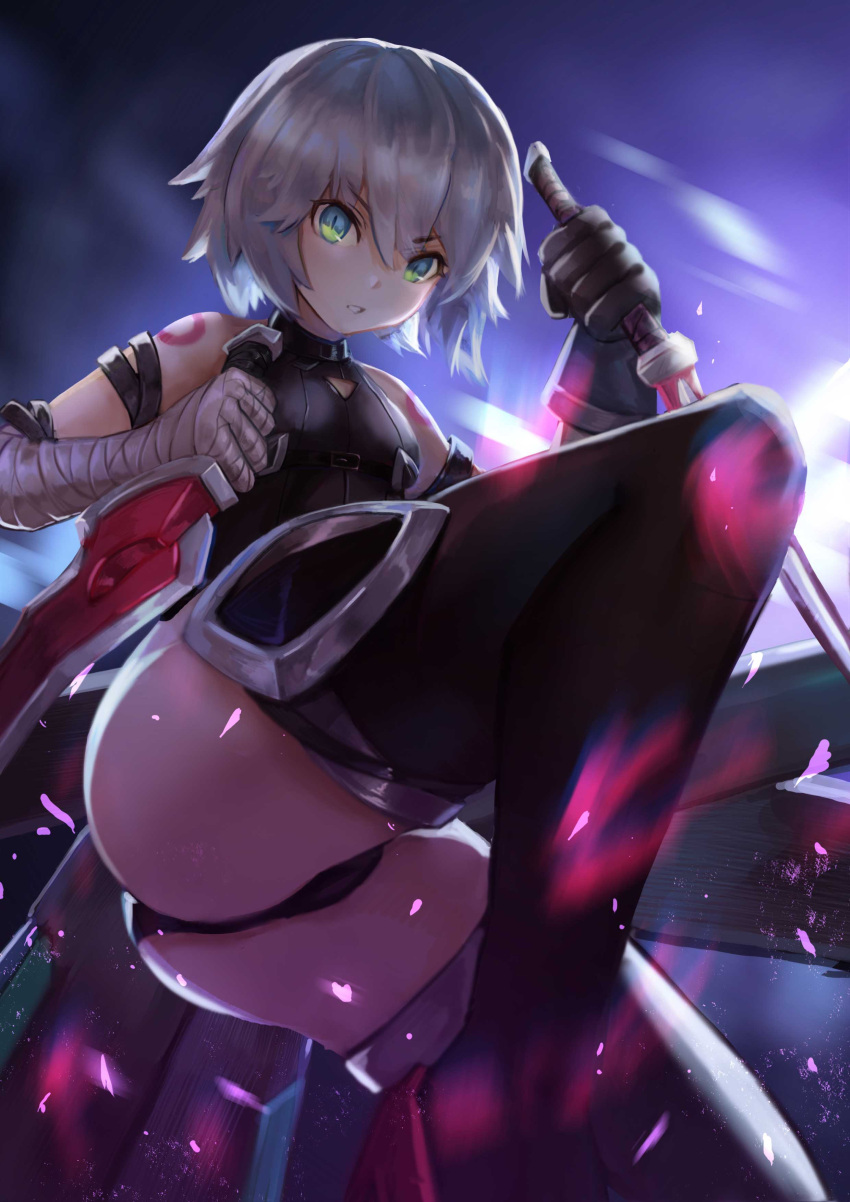 1girl, absurdres, arm_belt, ass, assassin_of_black, bandage, bandaged_arm, bangs