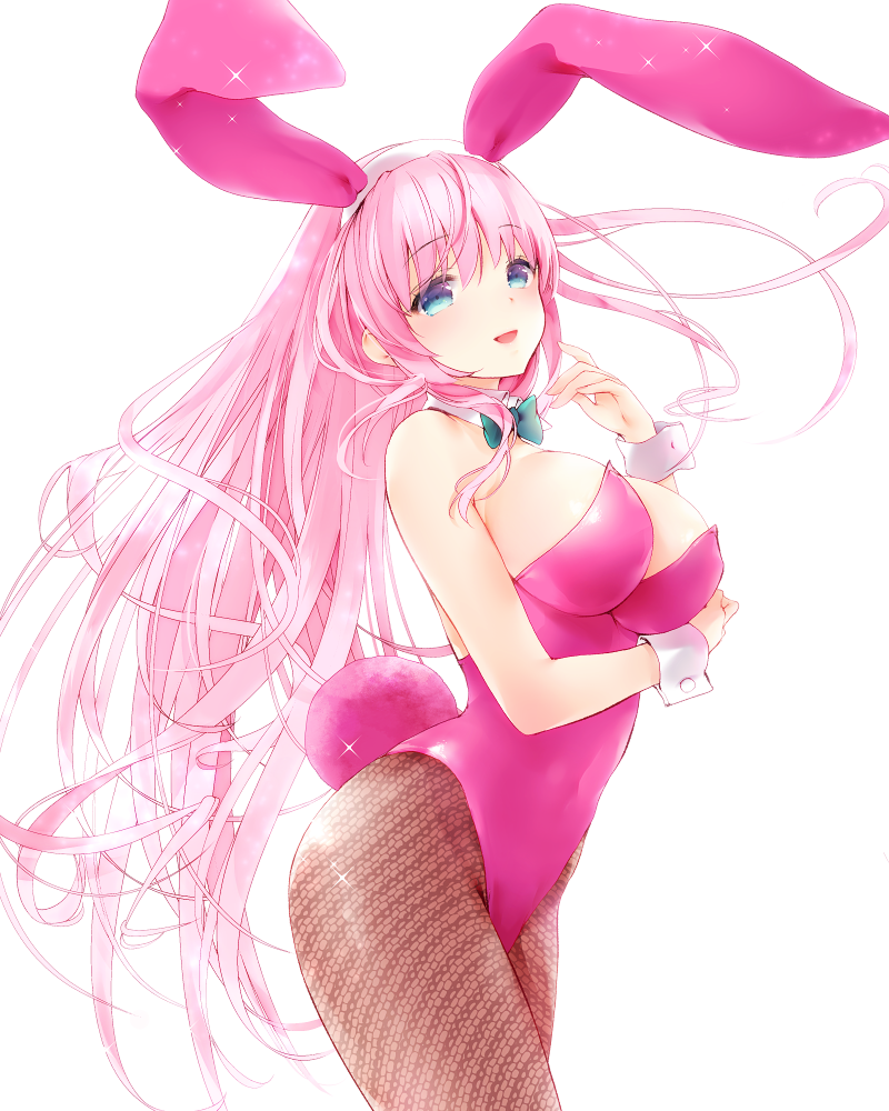 1girl, :d, animal_ears, blue_eyes, bow, bowtie, breast_hold, breasts