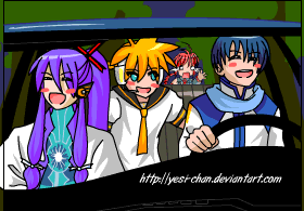 :d, blush_stickers, car, driving, gif, kagamine_len, kaito, kamui_gakupo