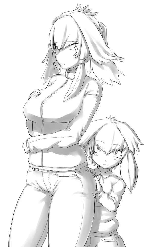 2girls, alternate_costume, bangs, child, closed_mouth, cowboy_shot, dual_persona, expressionless