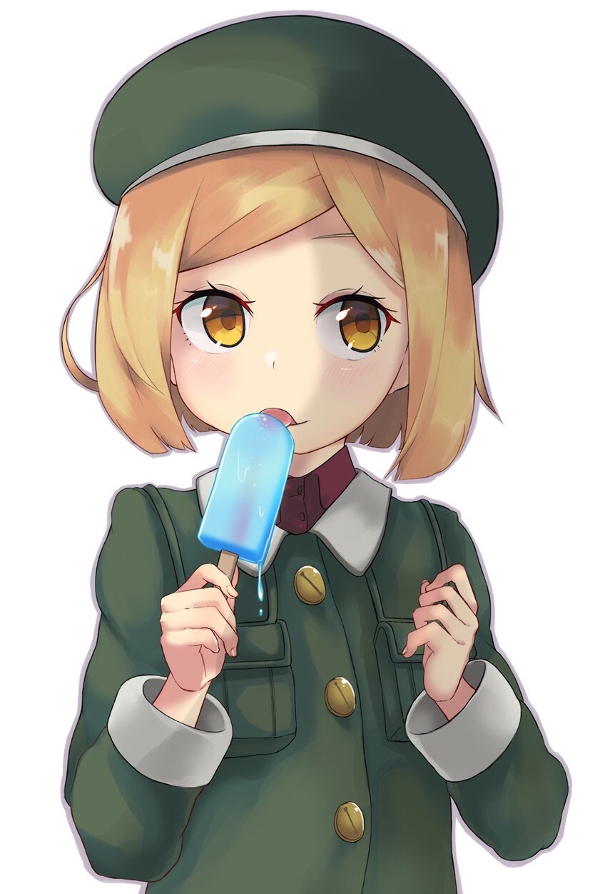 1girl, beret, blonde_hair, blush, child, coat, dark_fuu, fate/grand_order