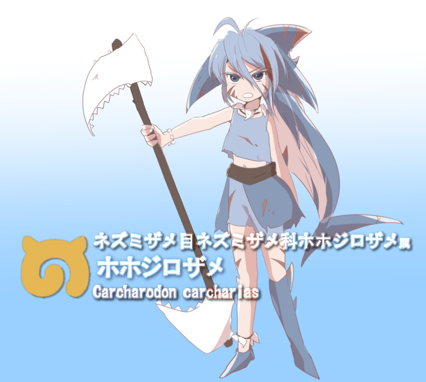 1girl, blue_eyes, blue_hair, bracelet, character_name, great_white_shark, japari_symbol, jewelry