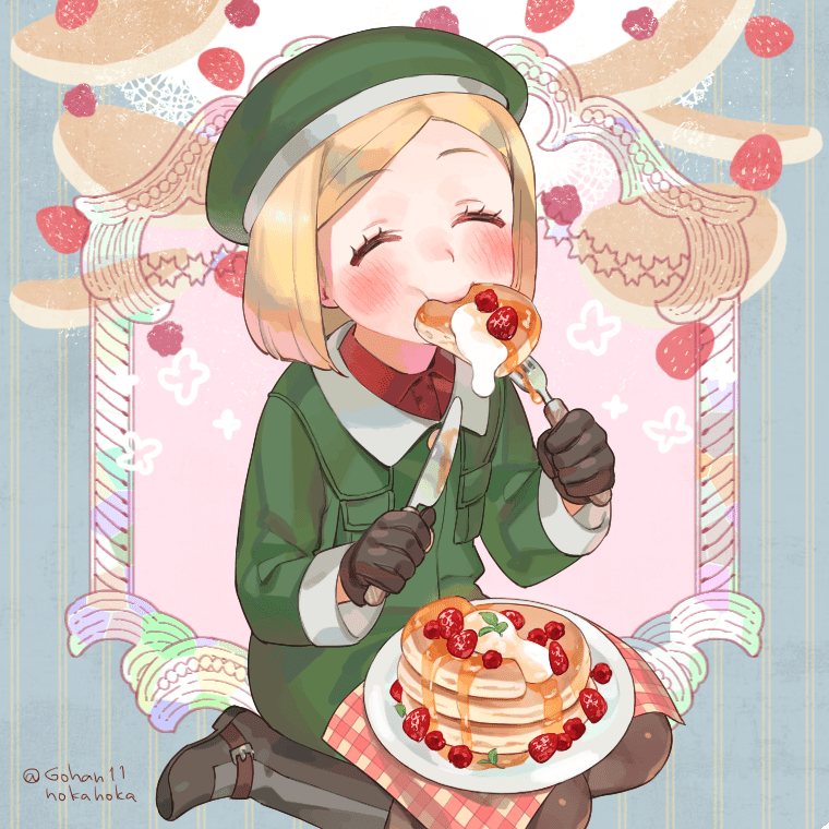 1girl, blonde_hair, blush, boots, closed_eyes, eating, fate/grand_order, fate_(series)