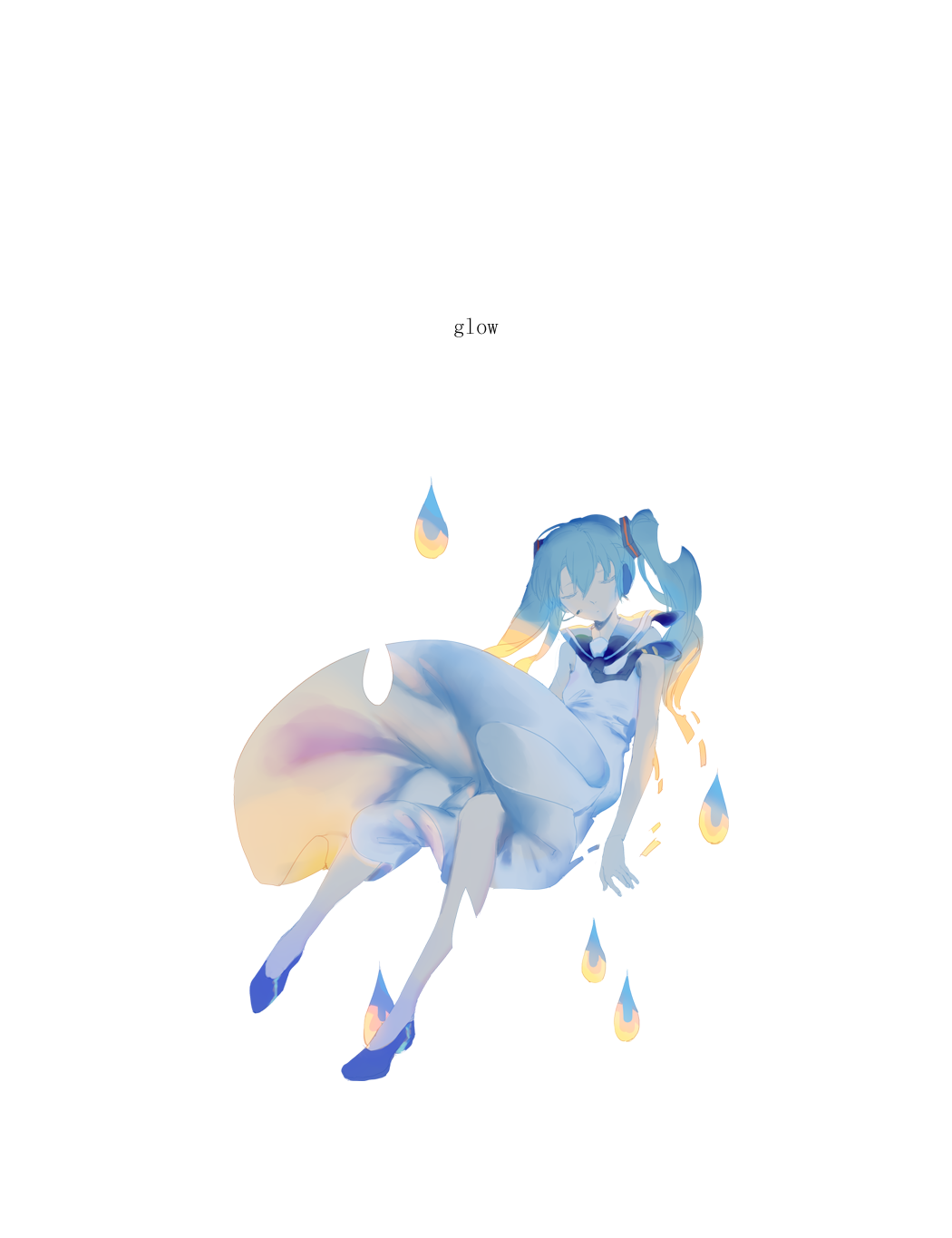 1girl, aqua_hair, bangs, blue_hair, blue_shoes, closed_eyes, closed_mouth, copyright_name