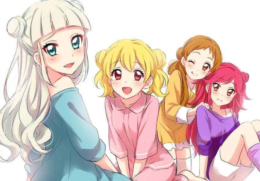 4girls, :3, :d, :q, aikatsu!, arisugawa_otome, bangs, barefoot