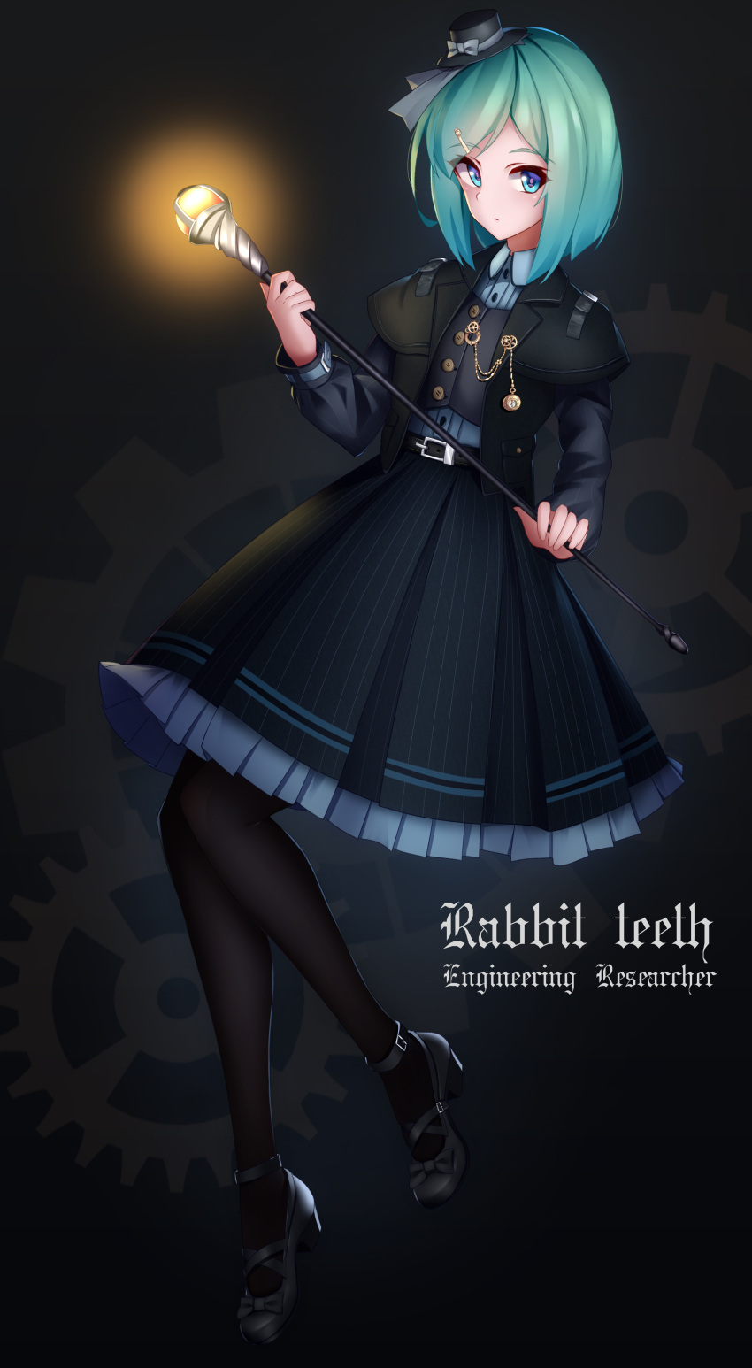 1girl, absurdres, arnold-s, belt, black_legwear, black_shoes, blue_eyes, english