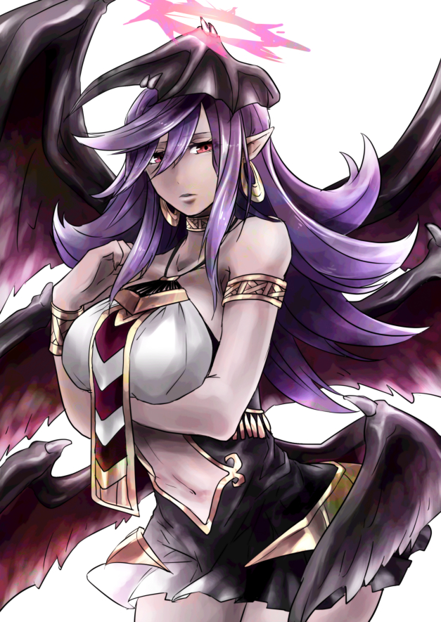 1girl, angel_wings, armlet, artist_request, bare_shoulders, bat_wings, black_dress, black_wings