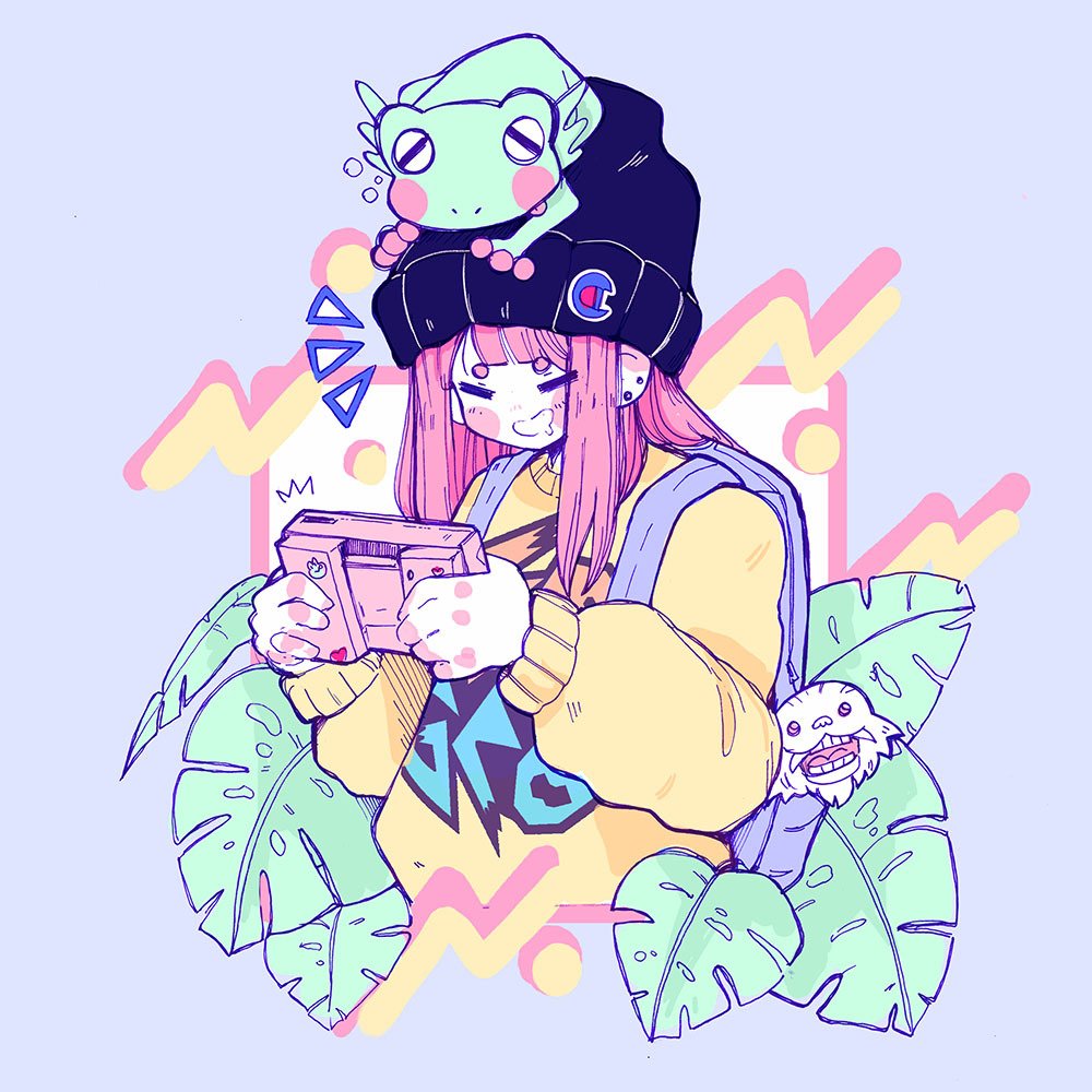 1girl, backpack, bag, crisalys, frog, game, hat, leaf