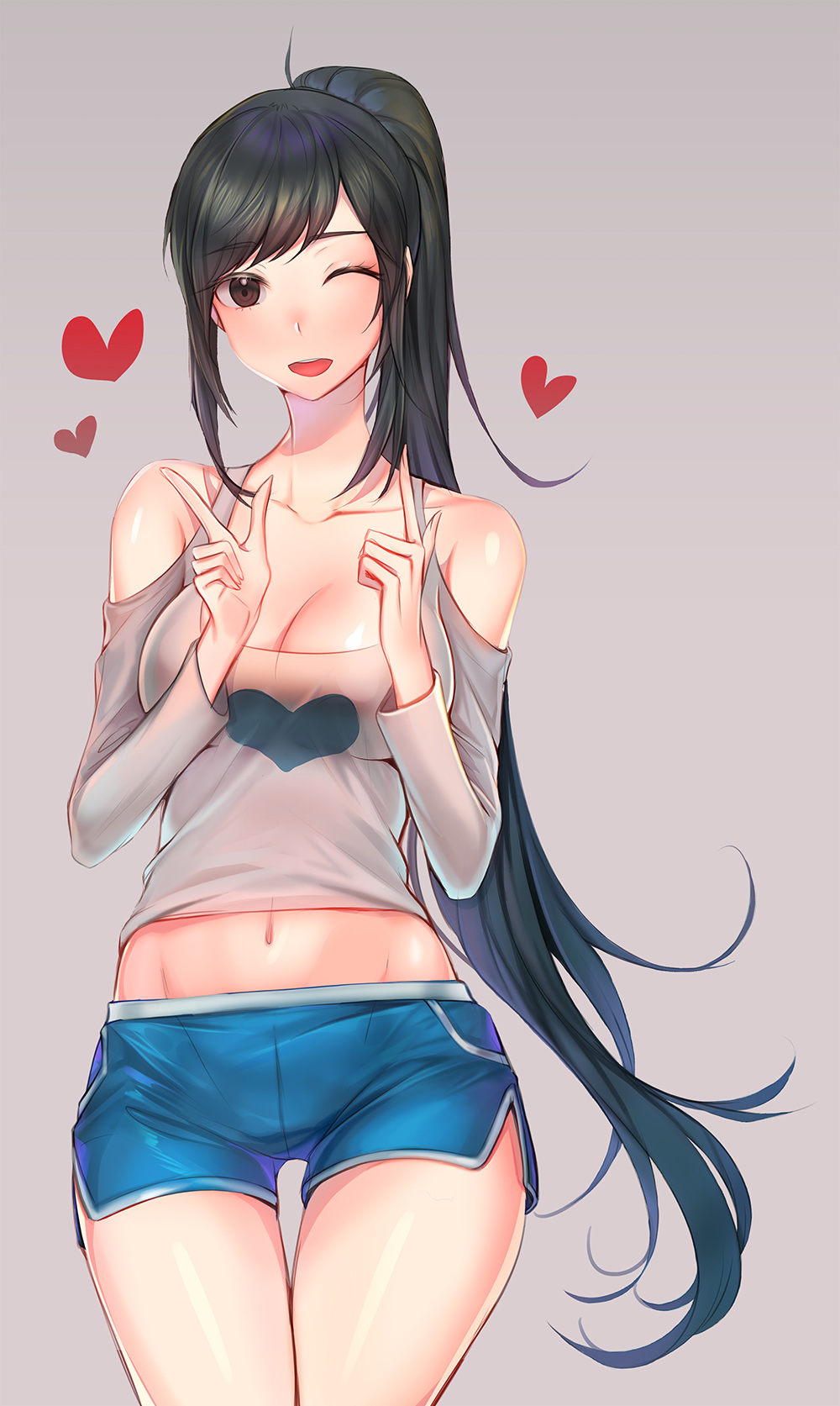1girl, absurdly_long_hair, black_hair, blush, breasts, brown_eyes, cleavage, collarbone