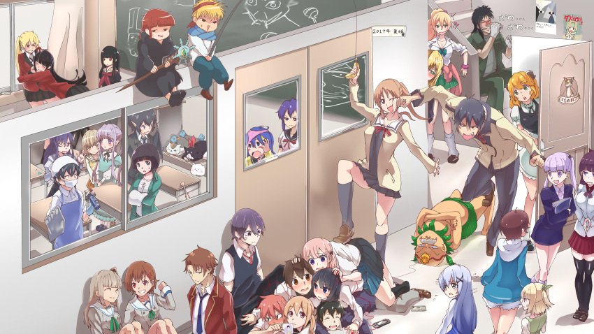 2017, 6+boys, 6+girls, :d, ;), absurdres, aho_girl, akutsu_akuru