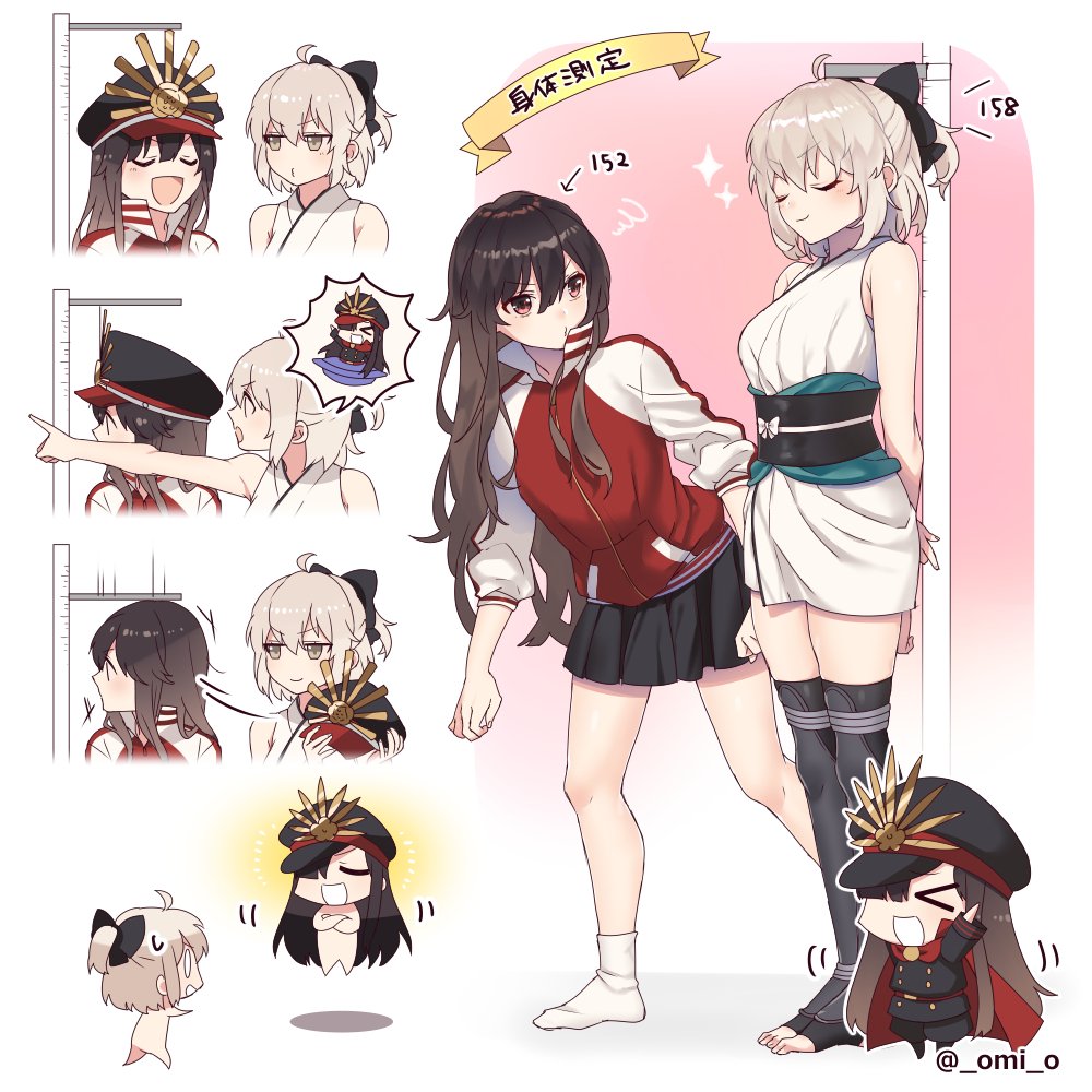>_<, 2girls, :d, bare_shoulders, brown_eyes, chibi, closed_eyes, demon_archer