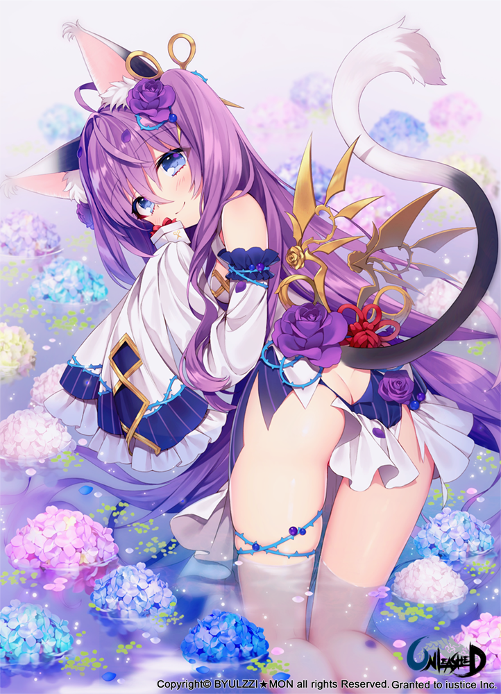 1girl, ahoge, animal_ears, artist_name, ass, bangs, blue_dress, blue_eyes