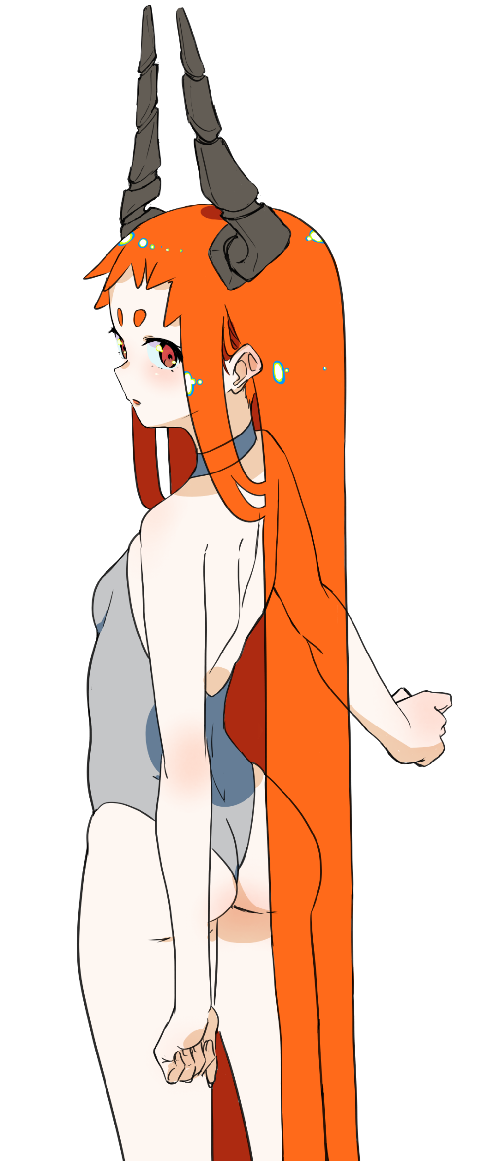 1girl, absurdly_long_hair, ass, bouen, grey_background, grey_leotard, halterneck, highres
