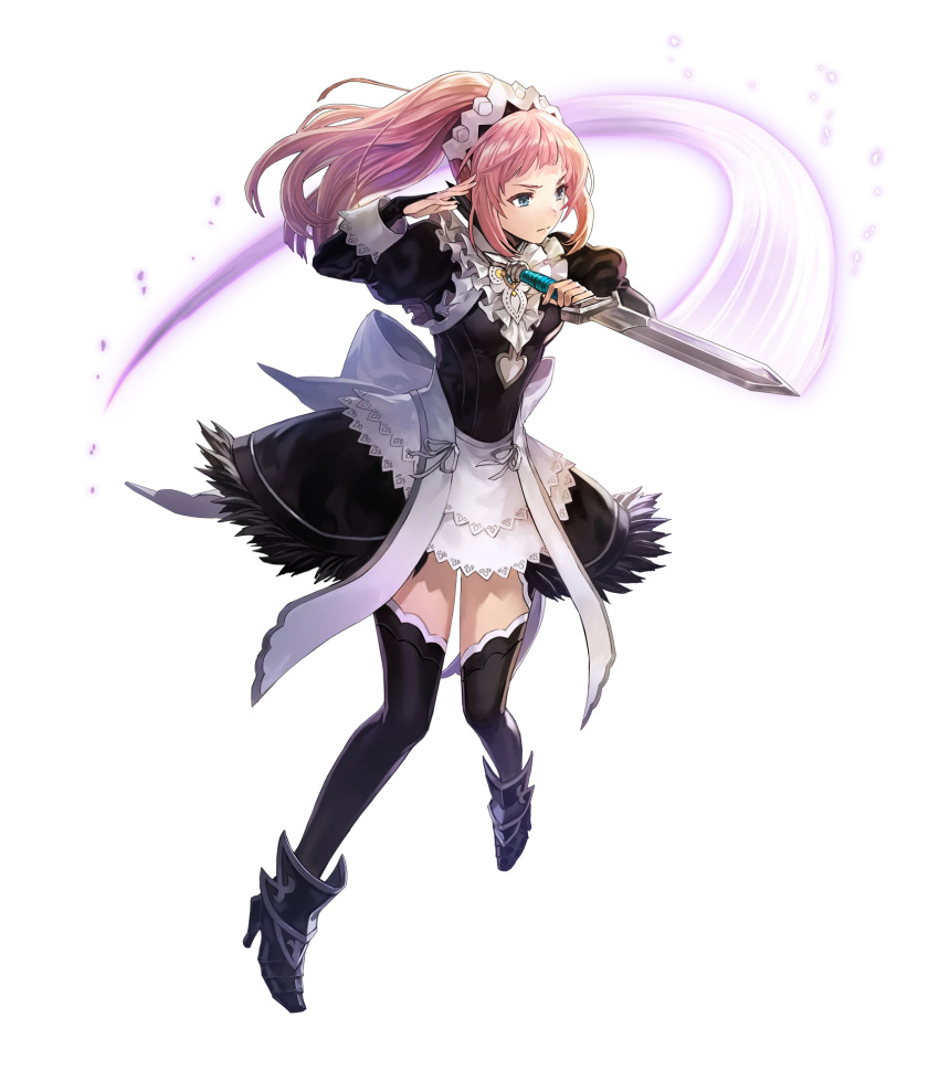 1girl, ankle_boots, blue_eyes, boots, dagger, detached_sleeves, felicia_(fire_emblem_if), fire_emblem
