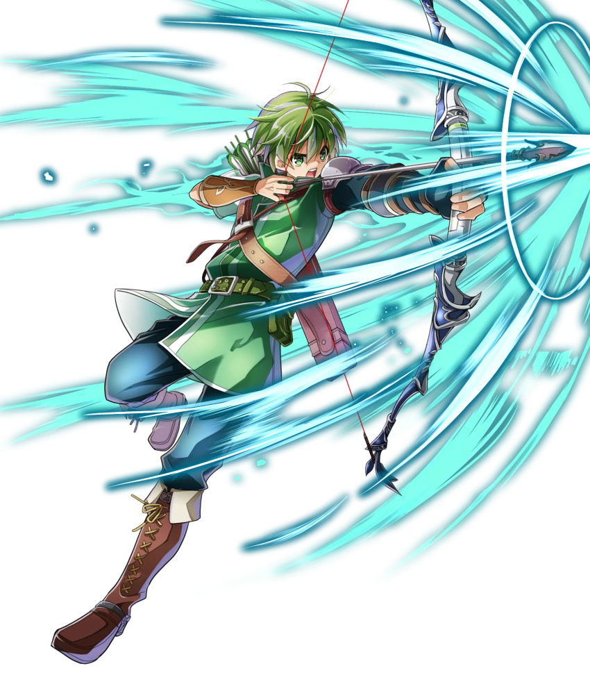 1boy, arrow, belt, boots, bow_(weapon), fingerless_gloves, fire_emblem, fire_emblem:_mystery_of_the_emblem