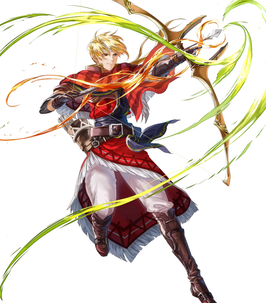 1boy, arrow, belt, blonde_hair, boots, bow_(weapon), brown_eyes, fire_emblem