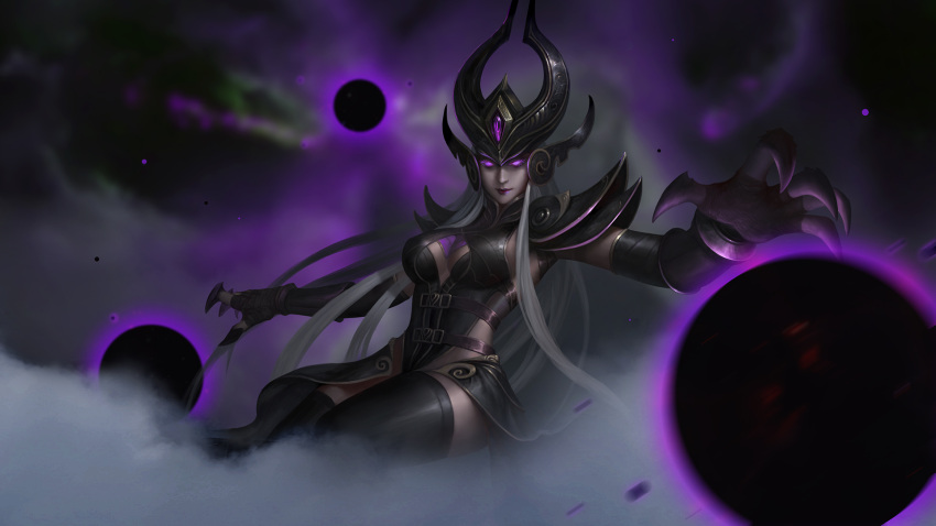 1girl, belt, black_legwear, breasts, cleavage, futoshi_(tekidai), glowing, glowing_eyes