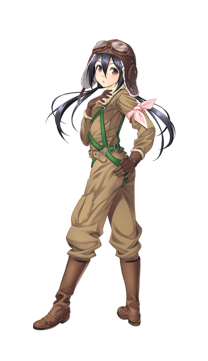 1girl, aviator_cap, black_hair, boots, brown_boots, brown_eyes, brown_gloves, formation_girls