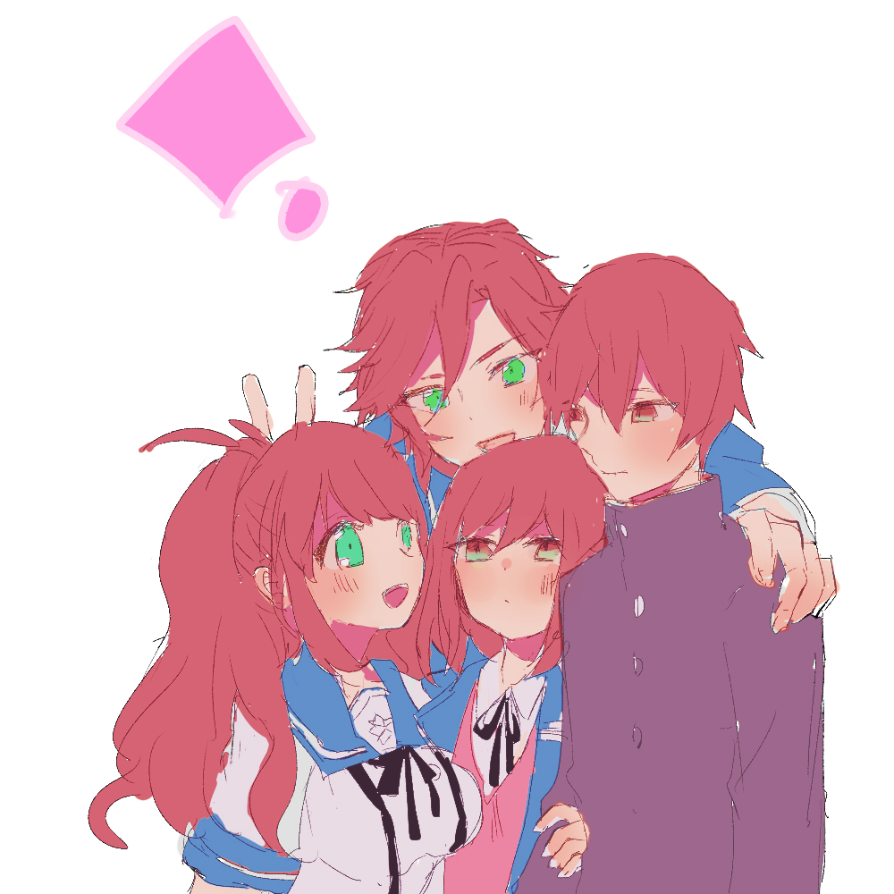 2boys, 2girls, anzu_(ensemble_stars!), blazer, blue_eyes, brother_and_sister, brown_hair, ensemble_girls!