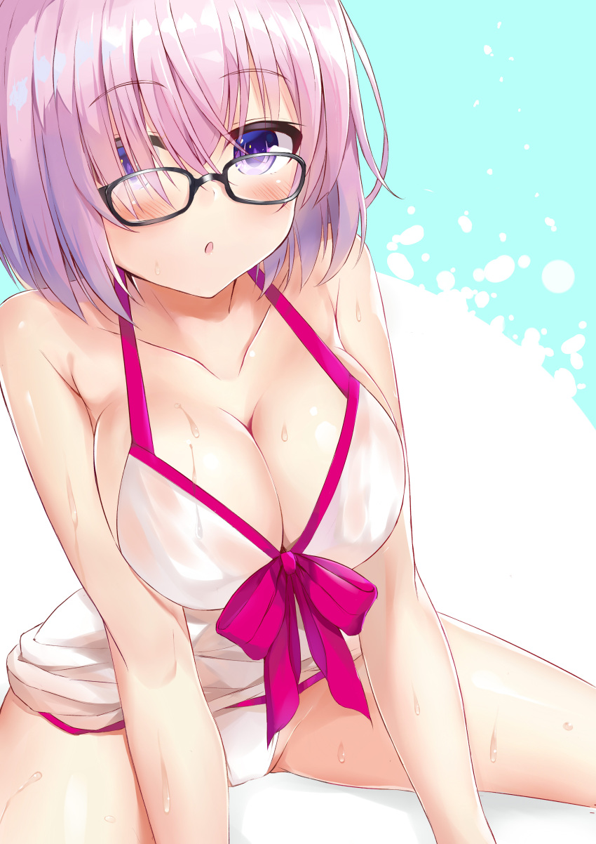 1girl, :o, absurdres, bangs, black-framed_eyewear, blush, bow, breasts