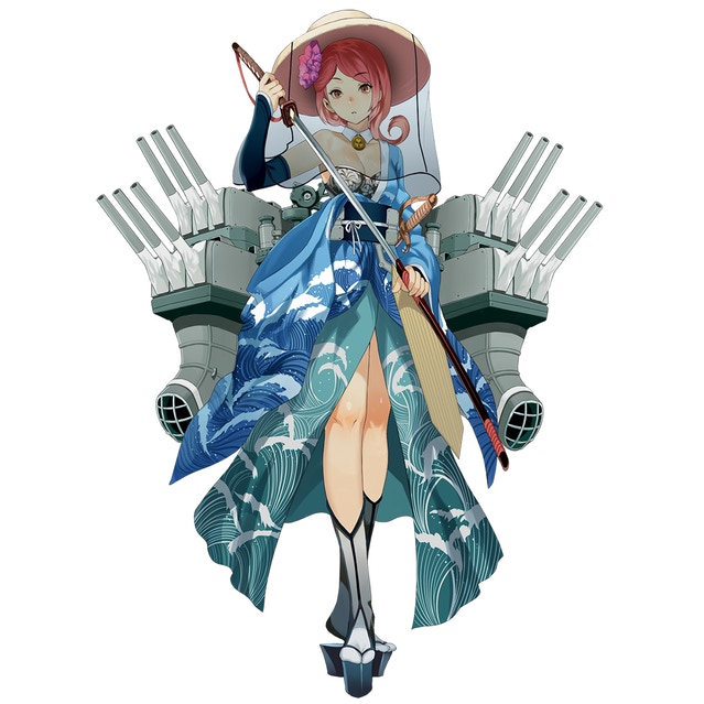 1girl, cannon, full_body, japanese_clothes, katana, kimono, kumano_(victory_belles), official_art, pink_hair, saber_(weapon), salmon88, simple_background, solo, sword, victory_belles, weapon, white_background, yellow_eyes