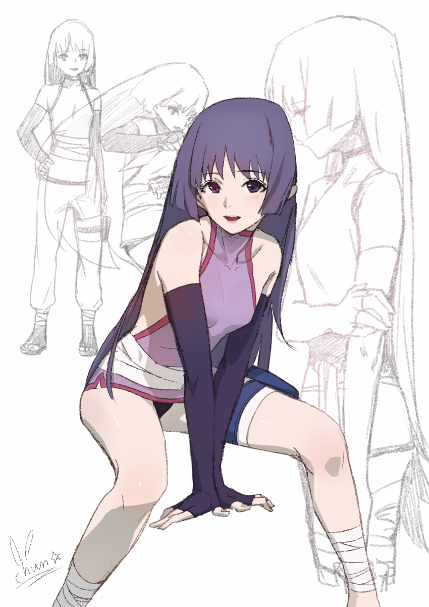 1girl, arm_support, bare_shoulders, black_panties, boruto:_naruto_next_generations, breasts, china_dress, chinese_clothes