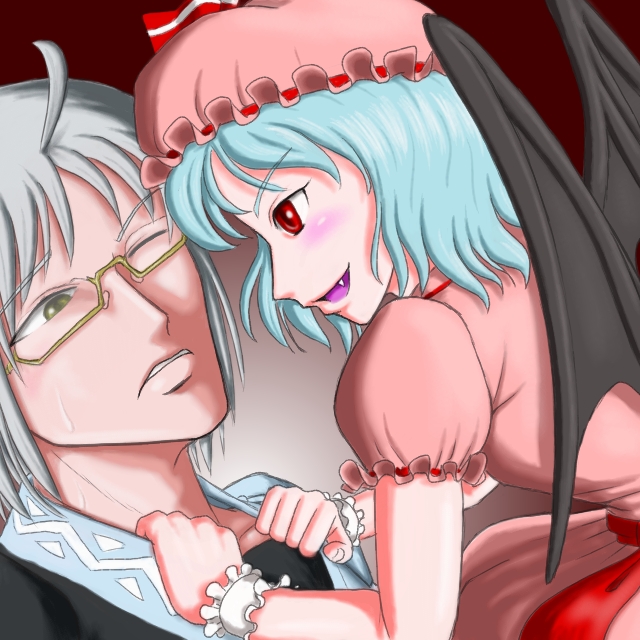 fang, morichika_rinnosuke, red_eyes, remilia_scarlet, touhou, yoshio, you_gonna_get_raped