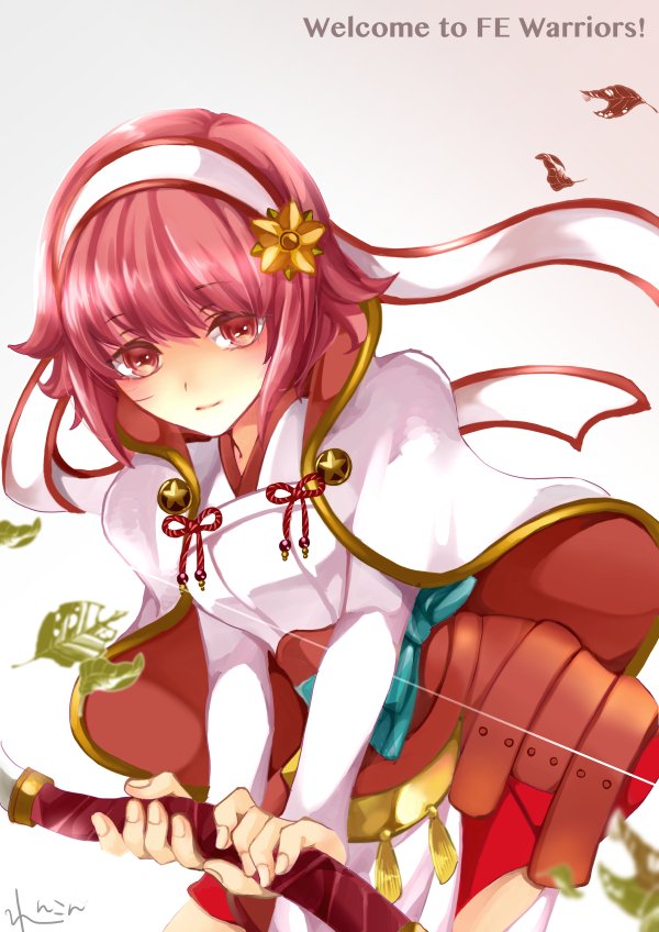 1girl, blush, english_text, fire_emblem, fire_emblem_fates, fire_emblem_musou, hair_ornament, hairband