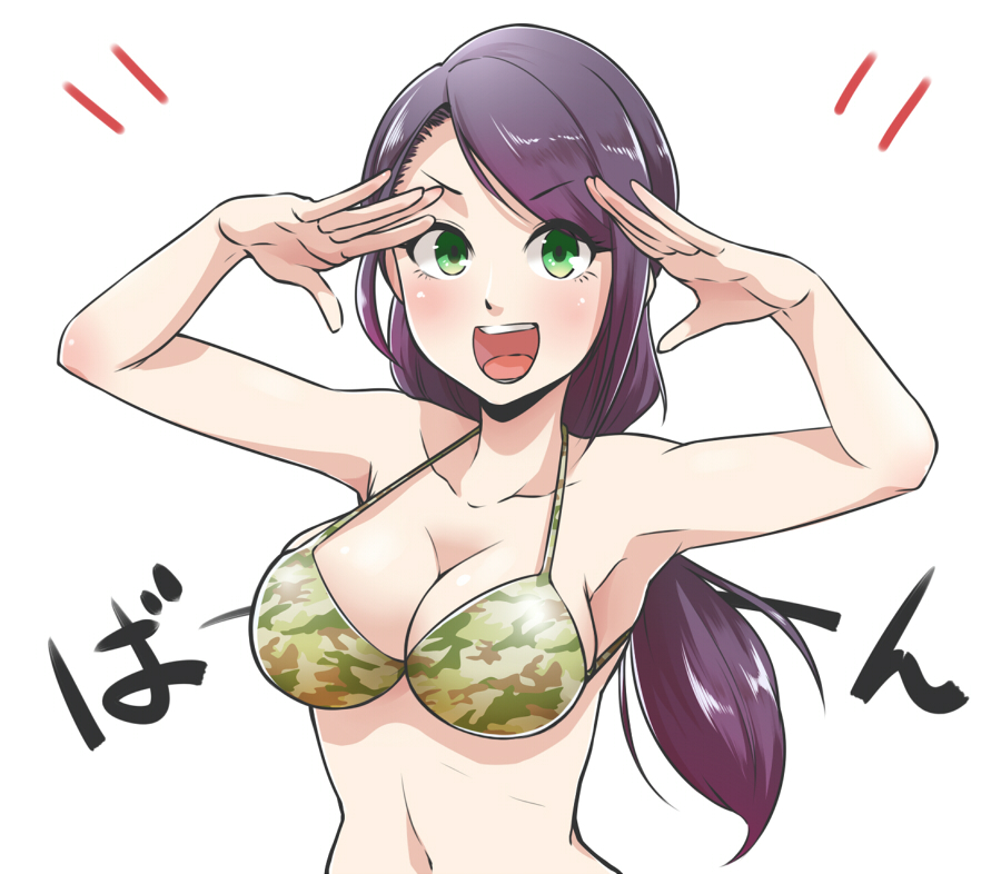 >:d, 1girl, :d, armpits, arms_up, asymmetrical_bangs, bangs, bare_arms