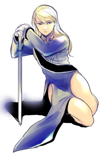 1girl, bare_legs, blonde_hair, expressionless, eyebrows_visible_through_hair, fullmetal_alchemist, gloves, long_hair