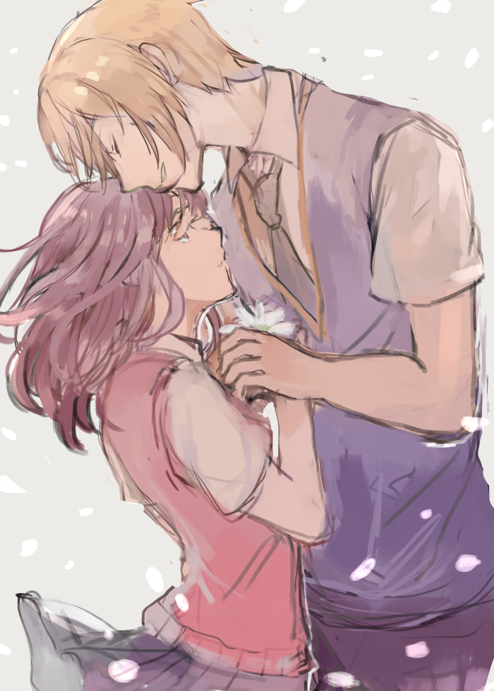 1boy, 1girl, anzu_(ensemble_stars!), blonde_hair, brown_hair, ensemble_stars!, long_hair, necktie
