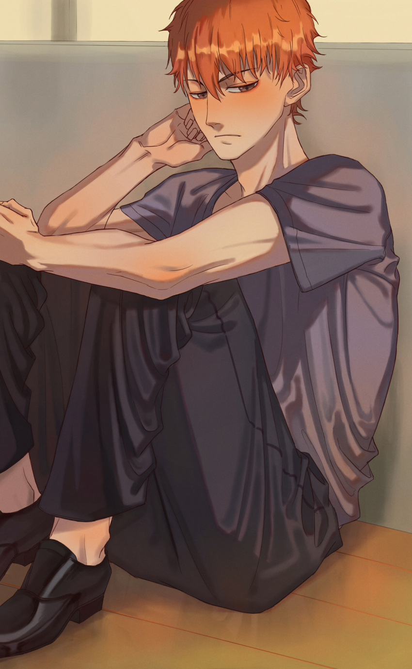 1boy, ballroom_e_youkoso, black_pants, black_shoes, brown_eyes, brown_hair, hair_between_eyes, highres