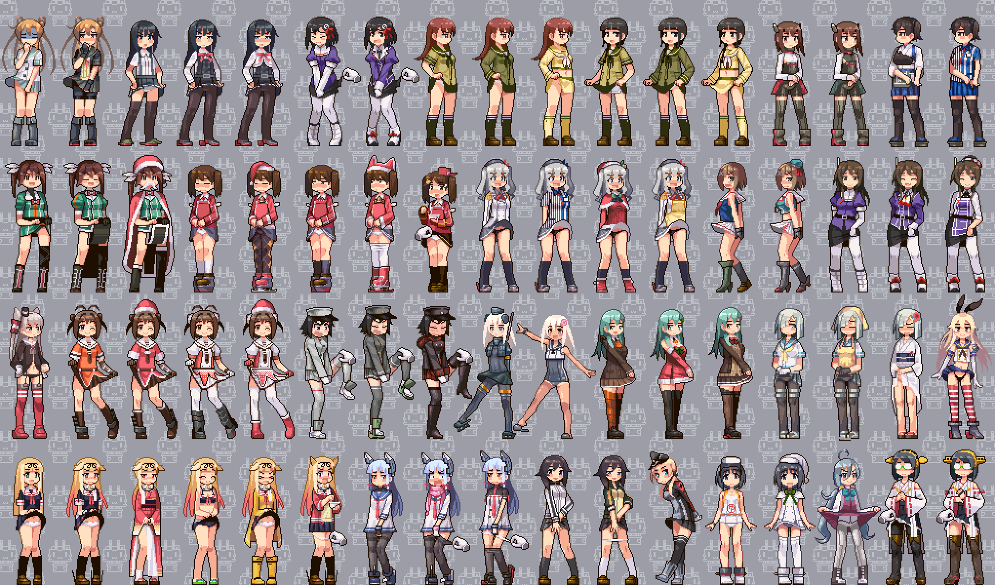 >_<, 6+girls, :3, ^_^, abukuma_(kantai_collection), ahoge, akitsu_maru_(kantai_collection), alternate_costume