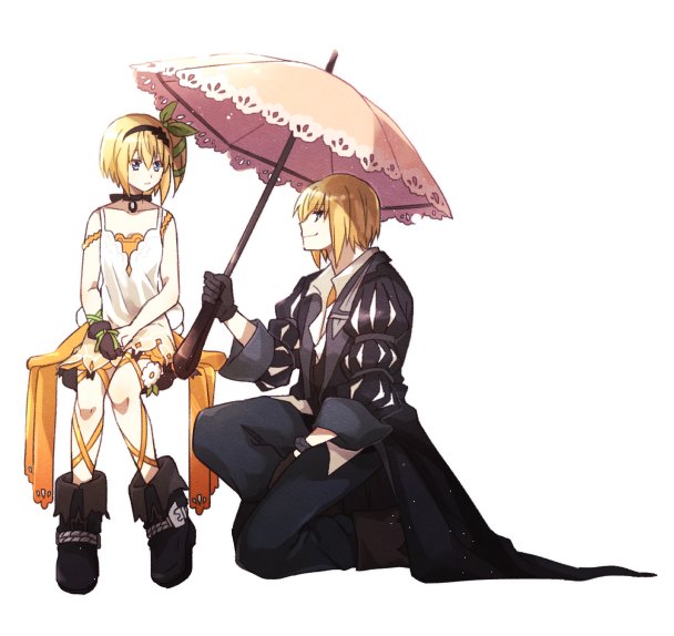 1boy, 1girl, black_choker, blonde_hair, blue_eyes, brother_and_sister, choco_taberusan, choker