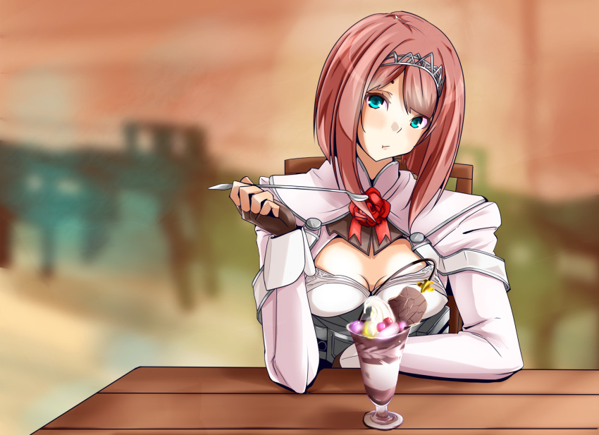1girl, aqua_eyes, ark_royal_(kantai_collection), bangs, blunt_bangs, blurry, blurry_background, blush