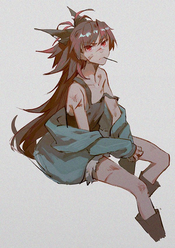 1girl, black_ribbon, cropped_legs, die_(die0118), dirty, dirty_face, food, hair_ribbon